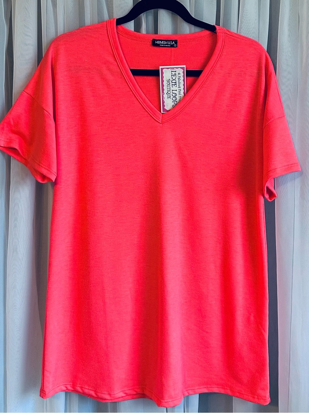 HEIMISH USA Neon Coral Short-Sleeve V-Neck Tee
